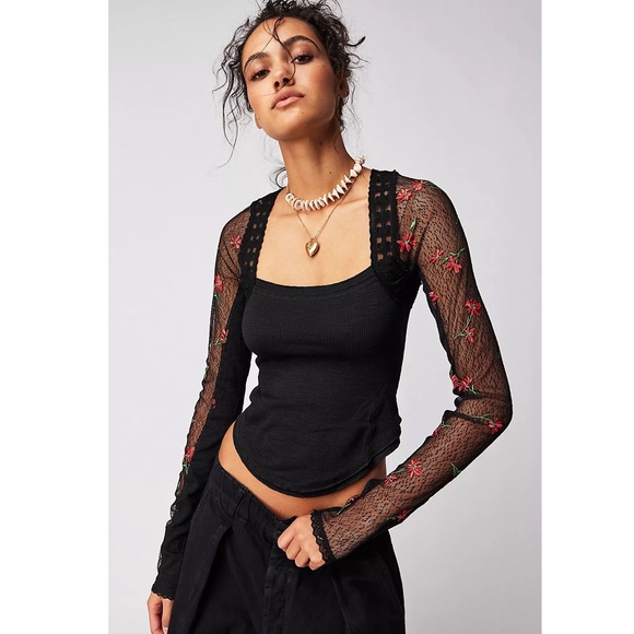 Free People Jolie Top Black Combo Size Medium NWT - Picture 2 of 8